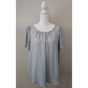 LC Lauren Conrad Light Blue Blouse with Silver Dots